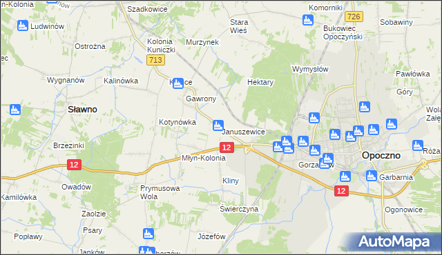 mapa Januszewice gmina Opoczno, Januszewice gmina Opoczno na mapie Targeo