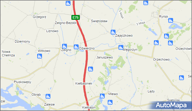 mapa Januszewo gmina Chełmża, Januszewo gmina Chełmża na mapie Targeo