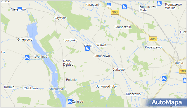 mapa Januszewo gmina Kościan, Januszewo gmina Kościan na mapie Targeo