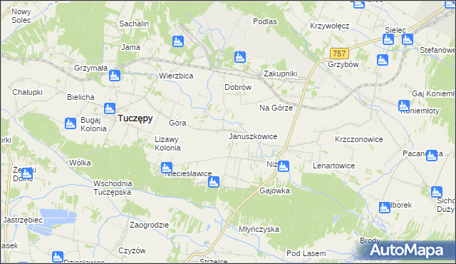 mapa Januszkowice gmina Tuczępy, Januszkowice gmina Tuczępy na mapie Targeo