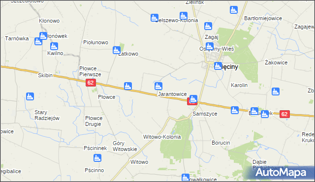 mapa Jarantowice gmina Osięciny, Jarantowice gmina Osięciny na mapie Targeo