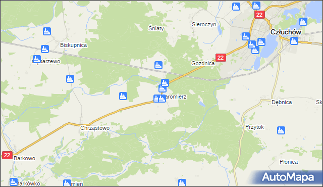 mapa Jaromierz gmina Człuchów, Jaromierz gmina Człuchów na mapie Targeo