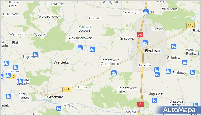 mapa Jaroszewice Grodzieckie, Jaroszewice Grodzieckie na mapie Targeo