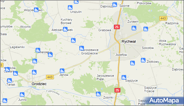 mapa Jaroszewice Rychwalskie, Jaroszewice Rychwalskie na mapie Targeo