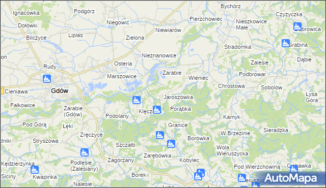 mapa Jaroszówka gmina Gdów, Jaroszówka gmina Gdów na mapie Targeo