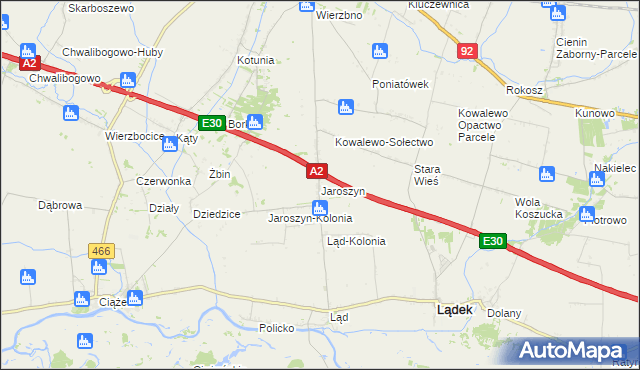 mapa Jaroszyn gmina Lądek, Jaroszyn gmina Lądek na mapie Targeo