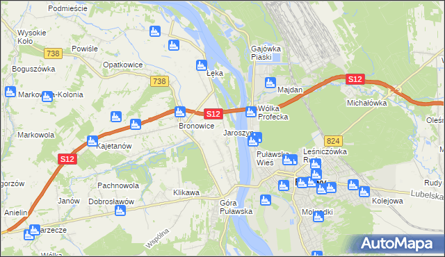 mapa Jaroszyn gmina Puławy, Jaroszyn gmina Puławy na mapie Targeo