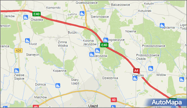 mapa Jaryszów gmina Ujazd, Jaryszów gmina Ujazd na mapie Targeo