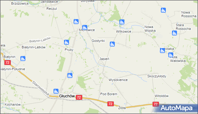 mapa Jasień gmina Głuchów, Jasień gmina Głuchów na mapie Targeo