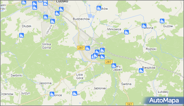 mapa Jasień powiat żarski, Jasień powiat żarski na mapie Targeo