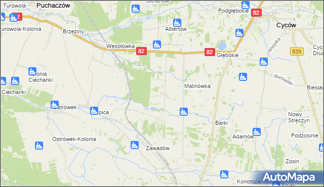 mapa Jasieniec gmina Puchaczów, Jasieniec gmina Puchaczów na mapie Targeo