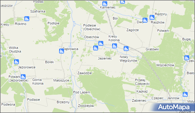 mapa Jasieniec gmina Słupia, Jasieniec gmina Słupia na mapie Targeo