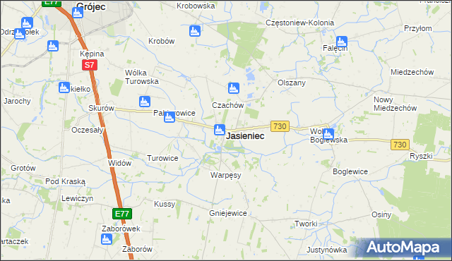 mapa Jasieniec powiat grójecki, Jasieniec powiat grójecki na mapie Targeo