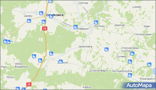 mapa Jasienówka, Jasienówka na mapie Targeo