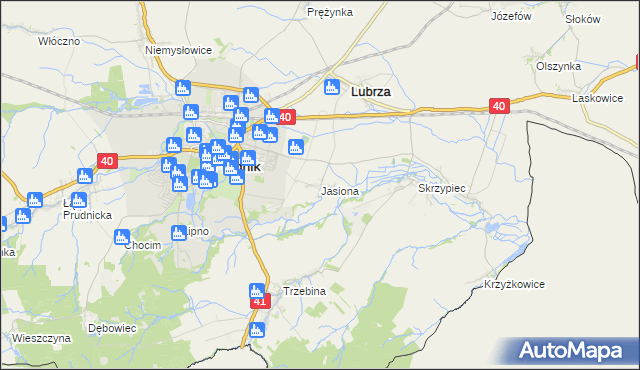 mapa Jasiona gmina Lubrza, Jasiona gmina Lubrza na mapie Targeo