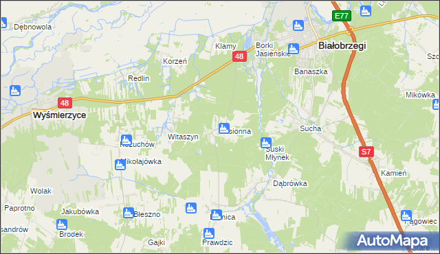 mapa Jasionna gmina Białobrzegi, Jasionna gmina Białobrzegi na mapie Targeo