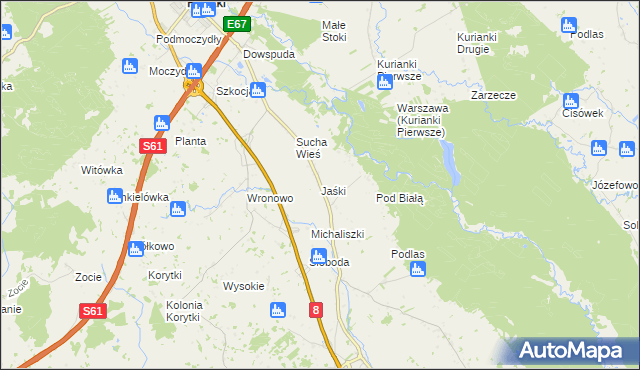 mapa Jaśki gmina Raczki, Jaśki gmina Raczki na mapie Targeo