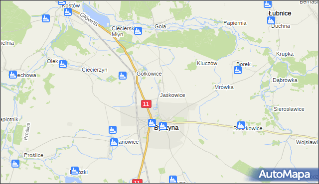 mapa Jaśkowice gmina Byczyna, Jaśkowice gmina Byczyna na mapie Targeo