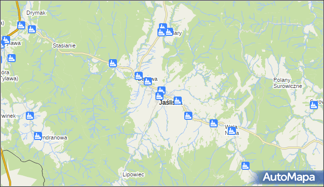 mapa Jaśliska, Jaśliska na mapie Targeo