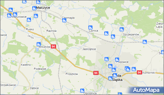 mapa Jastrzębce gmina Środa Śląska, Jastrzębce gmina Środa Śląska na mapie Targeo