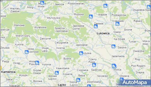 mapa Jastrzębie gmina Łukowica, Jastrzębie gmina Łukowica na mapie Targeo