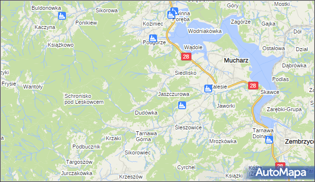 mapa Jaszczurowa gmina Mucharz, Jaszczurowa gmina Mucharz na mapie Targeo