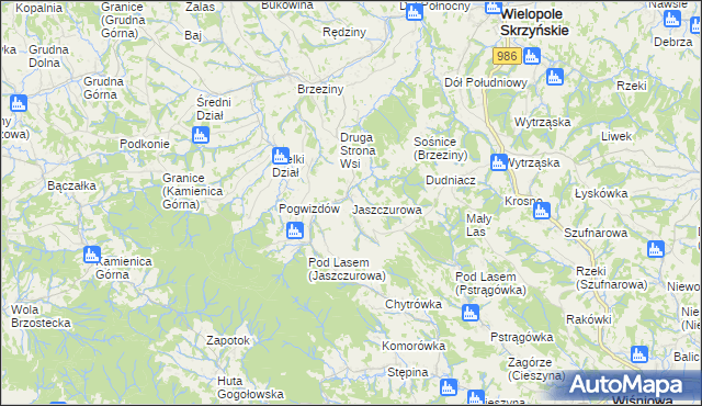 mapa Jaszczurowa gmina Wiśniowa, Jaszczurowa gmina Wiśniowa na mapie Targeo