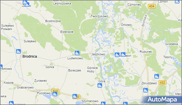 mapa Jaszkowo gmina Brodnica, Jaszkowo gmina Brodnica na mapie Targeo