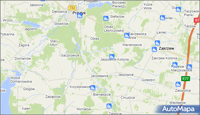 mapa Jaszowice-Kolonia, Jaszowice-Kolonia na mapie Targeo