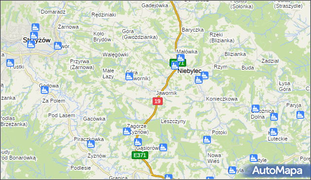 mapa Jawornik gmina Niebylec, Jawornik gmina Niebylec na mapie Targeo