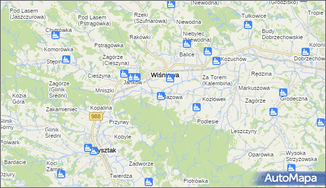 mapa Jazowa gmina Wiśniowa, Jazowa gmina Wiśniowa na mapie Targeo