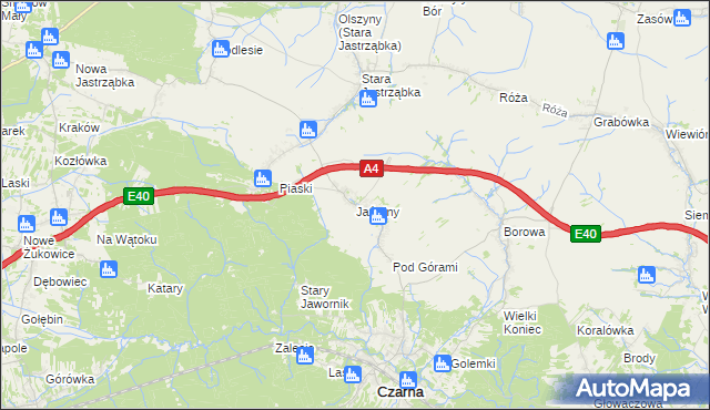 mapa Jaźwiny gmina Czarna, Jaźwiny gmina Czarna na mapie Targeo