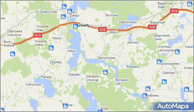 mapa Jędrychowo gmina Sorkwity, Jędrychowo gmina Sorkwity na mapie Targeo