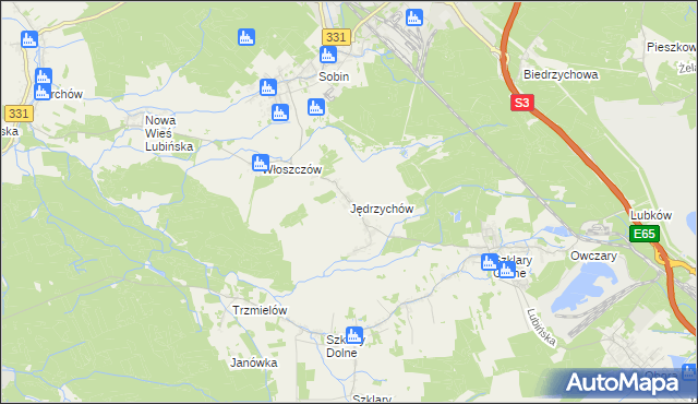 mapa Jędrzychów gmina Polkowice, Jędrzychów gmina Polkowice na mapie Targeo