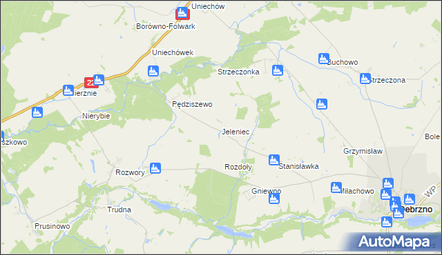 mapa Jeleniec gmina Debrzno, Jeleniec gmina Debrzno na mapie Targeo