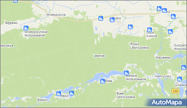 mapa Jeleniec gmina Wieleń, Jeleniec gmina Wieleń na mapie Targeo