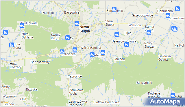 mapa Jeleniów gmina Nowa Słupia, Jeleniów gmina Nowa Słupia na mapie Targeo