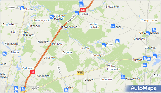 mapa Jelitów gmina Biała Rawska, Jelitów gmina Biała Rawska na mapie Targeo