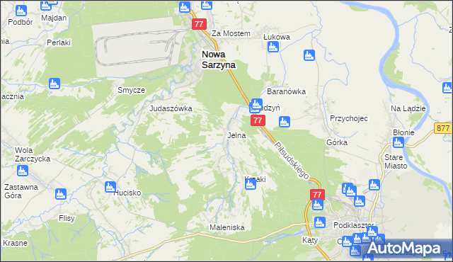 mapa Jelna gmina Nowa Sarzyna, Jelna gmina Nowa Sarzyna na mapie Targeo