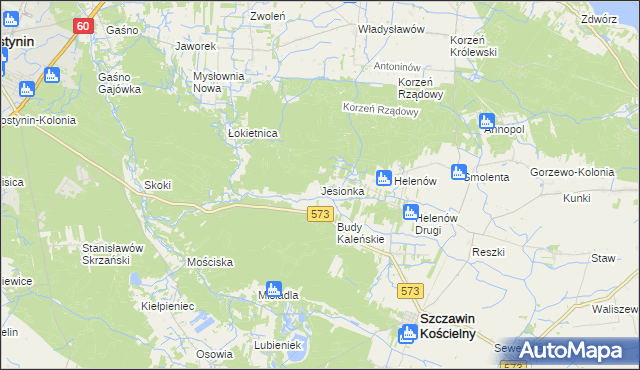 mapa Jesionka gmina Szczawin Kościelny, Jesionka gmina Szczawin Kościelny na mapie Targeo