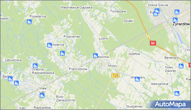 mapa Jesionka gmina Wiskitki, Jesionka gmina Wiskitki na mapie Targeo