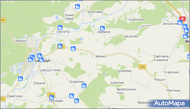 mapa Jeżewo gmina Łabiszyn, Jeżewo gmina Łabiszyn na mapie Targeo