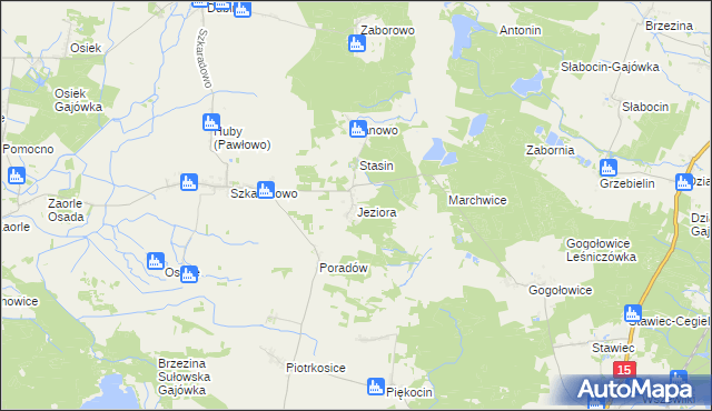 mapa Jeziora gmina Jutrosin, Jeziora gmina Jutrosin na mapie Targeo