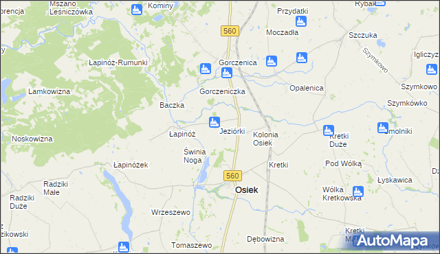 mapa Jeziorki gmina Osiek, Jeziorki gmina Osiek na mapie Targeo