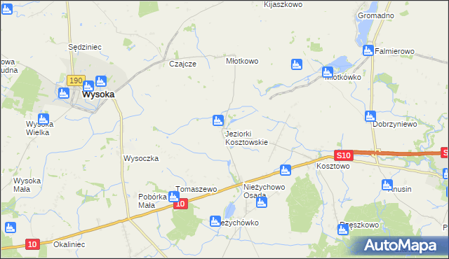 mapa Jeziorki Kosztowskie, Jeziorki Kosztowskie na mapie Targeo