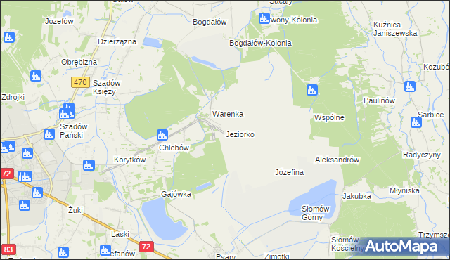 mapa Jeziorko gmina Przykona, Jeziorko gmina Przykona na mapie Targeo