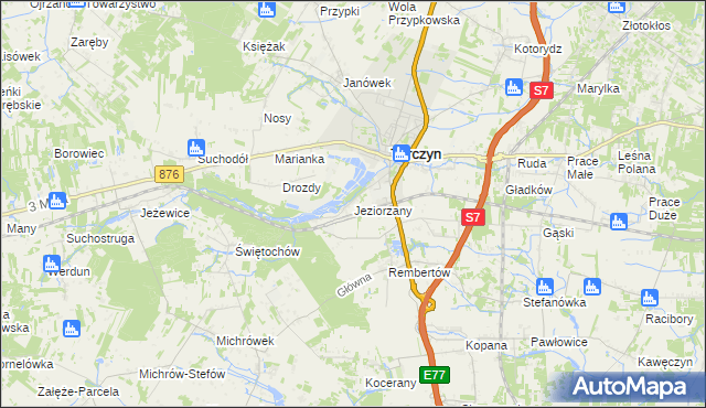 mapa Jeziorzany gmina Tarczyn, Jeziorzany gmina Tarczyn na mapie Targeo