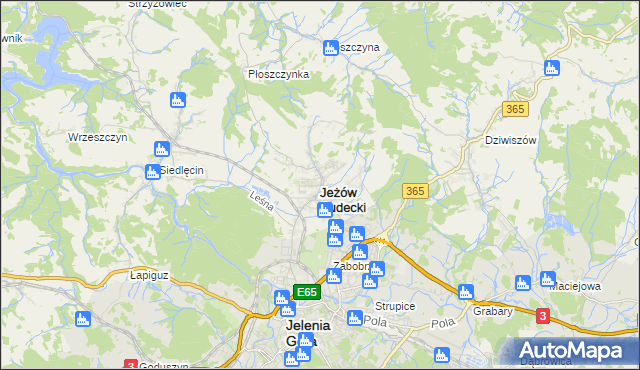 mapa Jeżów Sudecki, Jeżów Sudecki na mapie Targeo