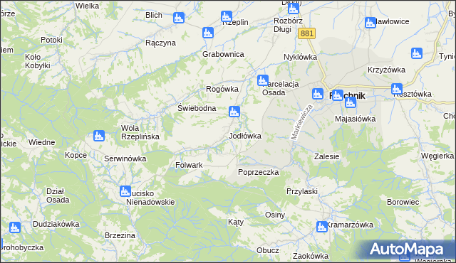 mapa Jodłówka gmina Pruchnik, Jodłówka gmina Pruchnik na mapie Targeo