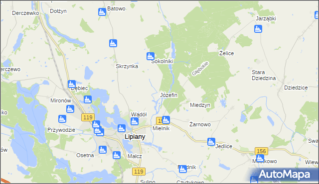 mapa Józefin gmina Lipiany, Józefin gmina Lipiany na mapie Targeo